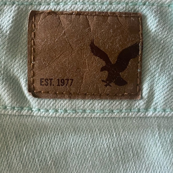 American Eagle Denim Shorts Mint Green Cut Off Fray Distressed High Rise Size 8 - Picture 5 of 10